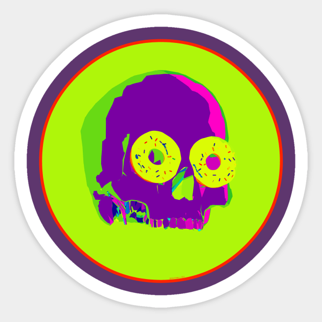 Psychedelic Donut Skull Sticker by RyanJGillDesigns